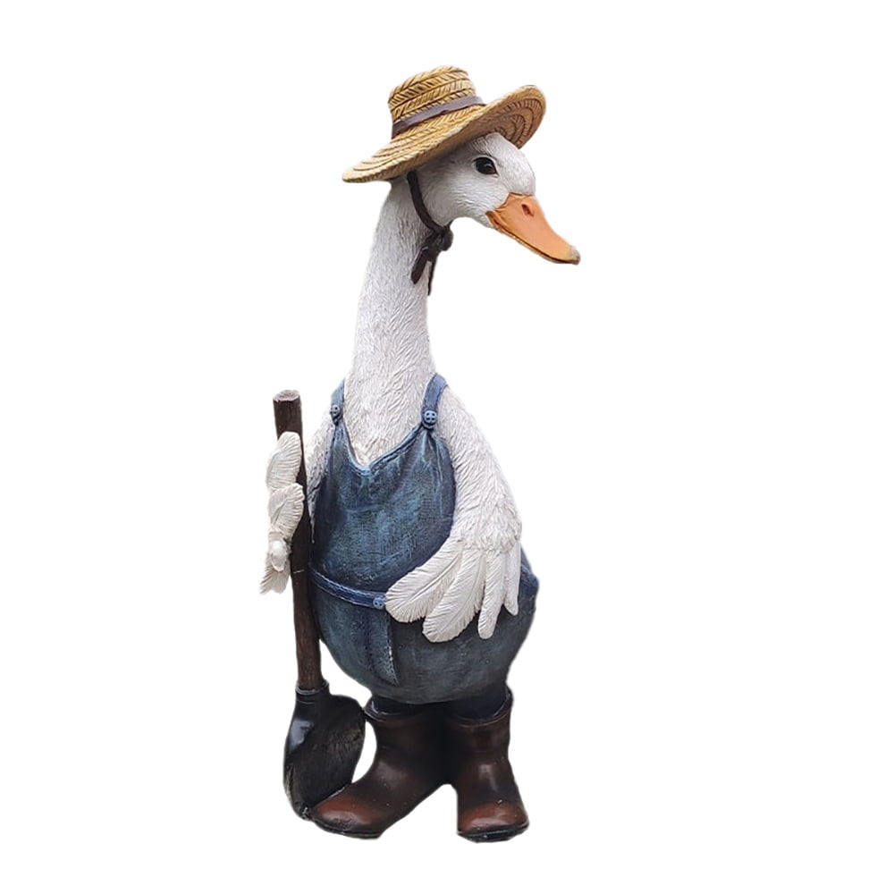 Blue Polka Dot Duck Top Hat Home Bird Sculpture Statue Decorative Ornament Gift 