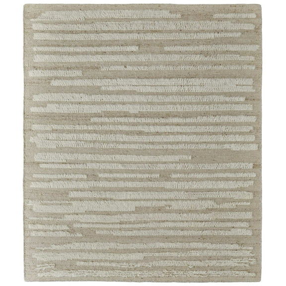 Feizy Ashby Transitional Stripes, White/Tan, 2' x 3' Accent Rug Easy Care Stain Resistant Pet & Kid Friendly Scandinavian Solid Floor Rug for Living room Bedroom