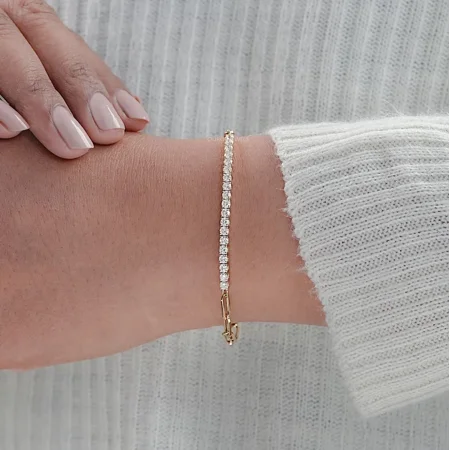 3 Ct Round Simulated Diamond Stunning Paperclip Bracelet 14k Yellow Gold Plated