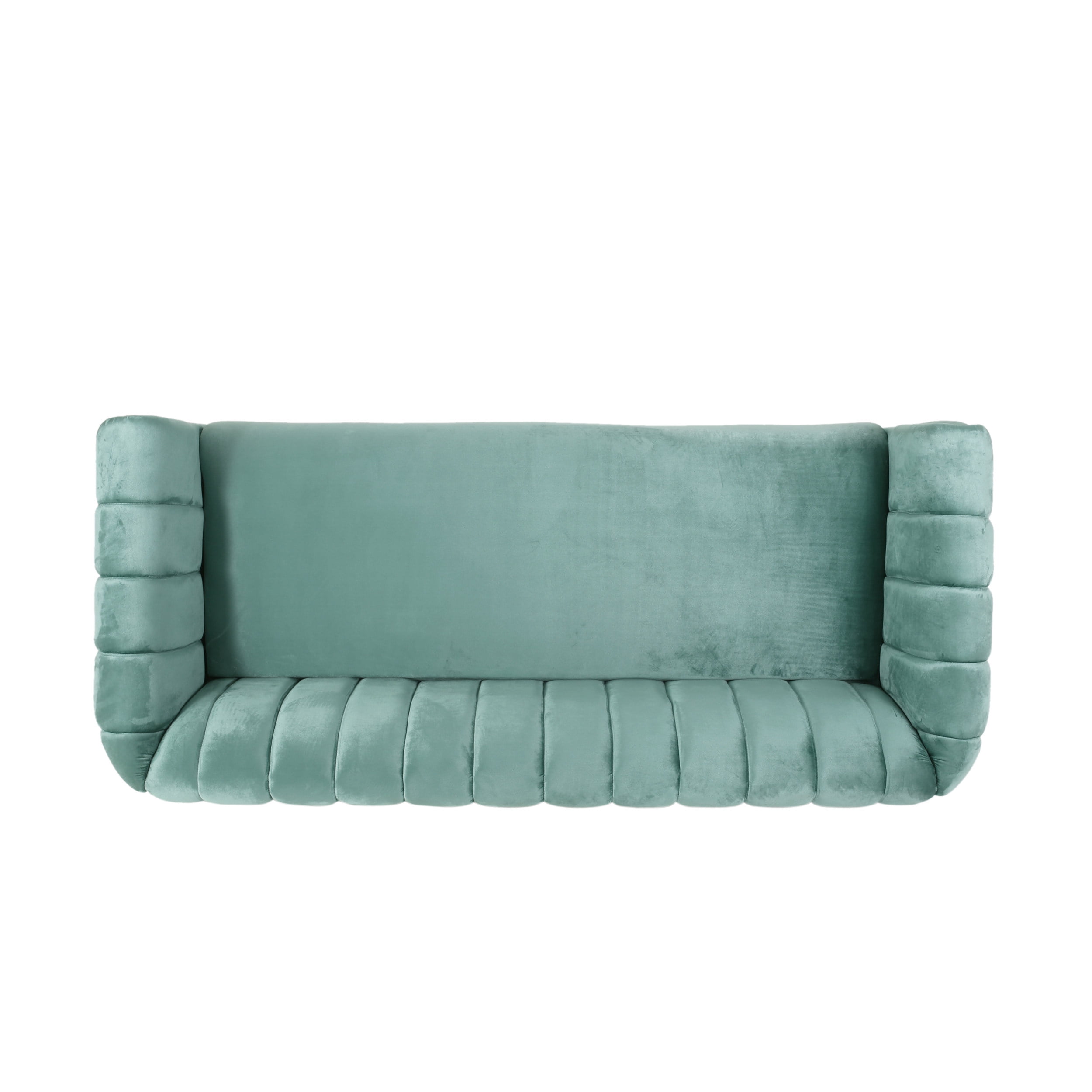 Worden Stitch Glam Studio Seater Velvet Modern and Walnut GDF Turquoise Sofa, 3 Channel