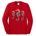 thumbnail image 2 of Wild Bobby, Colorful Rainbow Seahorses Animal Lover Mens Long Sleeve Shirt, Red, Large, 2 of 3