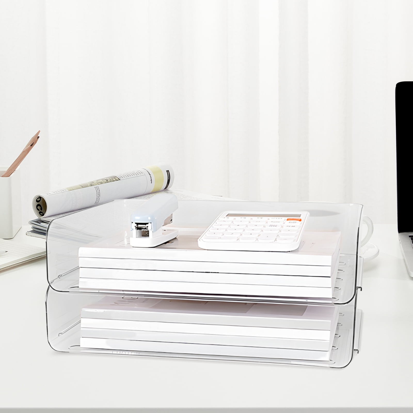 Paper Tray Organizer for Desk, 2-Tier Desktop Organizer, Transparent Acrylic Office Supplies Holder, Ideal for Office or Home Use, Organize Files, Books, and Small Items