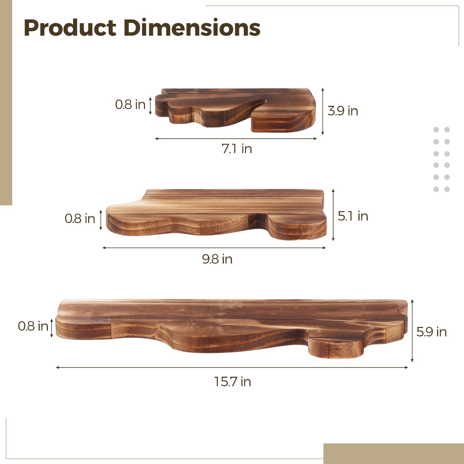 Set of 3 Wood Floating Shelves, Rustic Farmhouse Vintage Wall Shelf Display Decor for Living Room, Bathroom, Bedroom, Brown