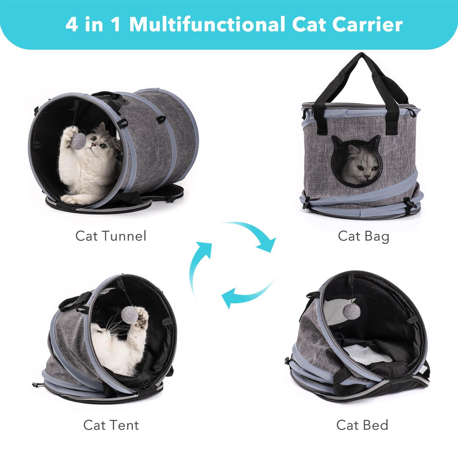 Pefilos 20" 3 in 1 Pet Carrier for Small Cats Dogs, Cat Carrier Travel Bag with Adequate Ventilation, Foldable Tunnel Pet Travel Carrier Bag Toy Cat Bed with Plush Balls, Black Pefilos 20" 3 in 1 Pet Carrier for Small Cats Dogs, Cat Carrier Travel Bag with Adequate Ventilation, Foldable Tunnel Pet Travel Carrier Bag Toy Cat Bed with Plush Balls, Black
