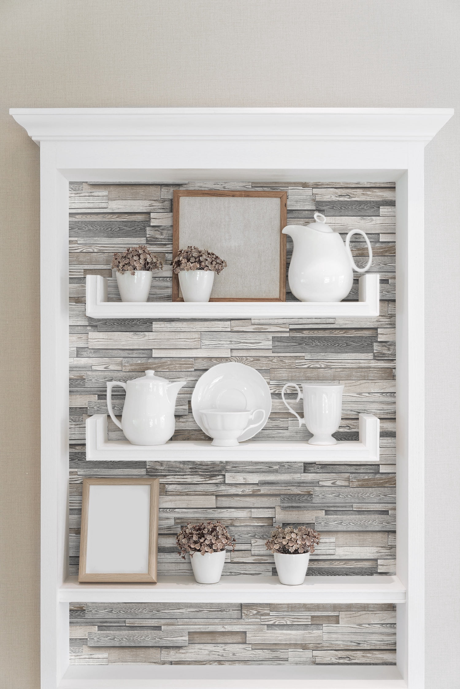 NextWall  Reclaimed Wood Plank Peel and Stick Removable Wallpaper Charcoal & Grey