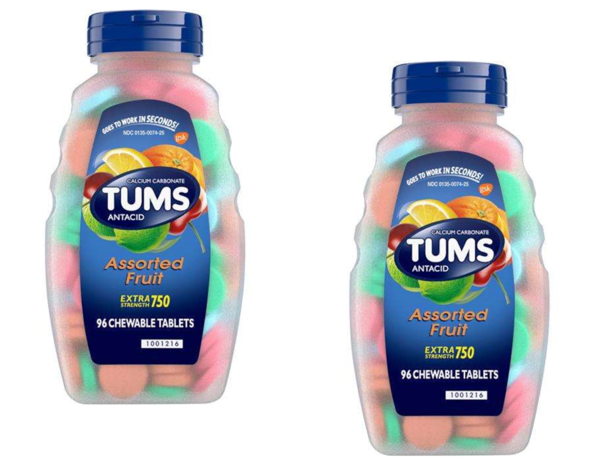 Tums Extra Strength 750 Antacid Chewable Tablets Assorted Fruit 96 Ea 2 Pack