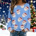thumbnail image 2 of Hauts, T-Shirts et Chemisiers pour Femmes Décontractés à Imprimé de Noël, T-Shirt à Col Rond, Chemise à Manches Longues, Chemisiers Grande Taille pour Femmes, Bleu, TG, 2 of 5