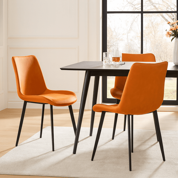 Orange PU Leather Dining Table Set of 2 with Iron Legs