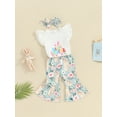 thumbnail image 5 of Musuos Kid Girls Pants Set, 12 18 24M 3 4T Fly Sleeve Letters Print T-shirt with Bunny Print Flare Pants and Headband Easter Outfit, 5 of 10