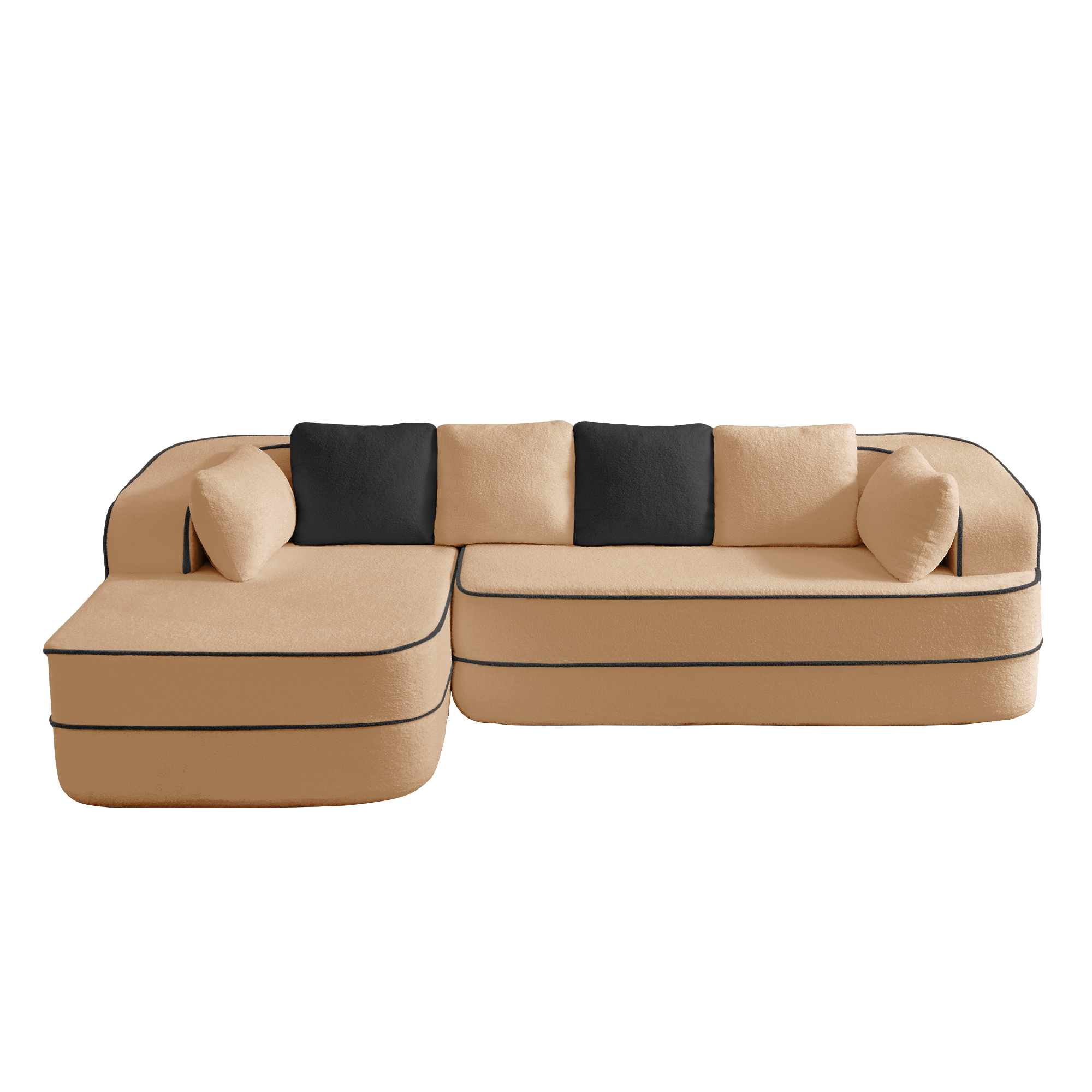 Aukfa 106" 2-Piece Modular Sectional Sofa for Living Room, Right Chaise, Plush Teddy Velvet, Camel