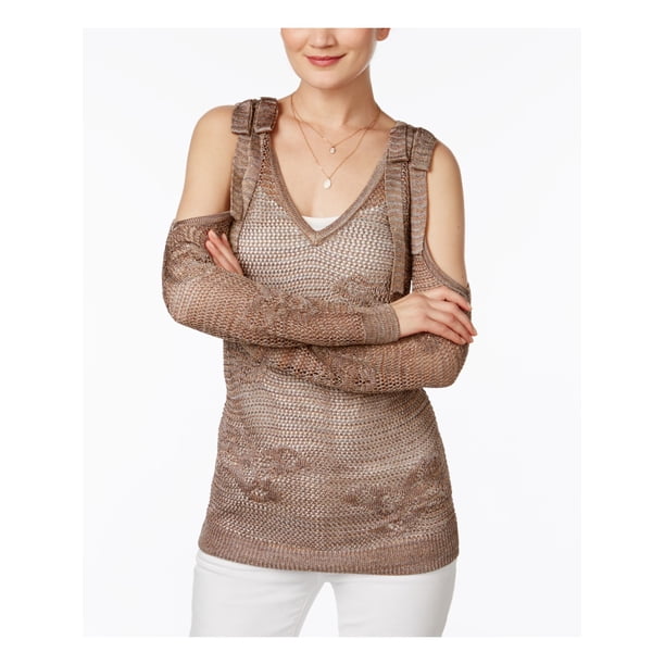 INC Womens Gold Cut Out Long Sleeve V Neck Top Size L