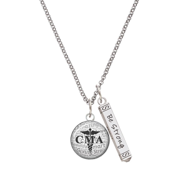 Delight Jewelry Silvertone Domed Black CMA Silvertone Be Strong and Courageous Bar Charm Necklace, 23"