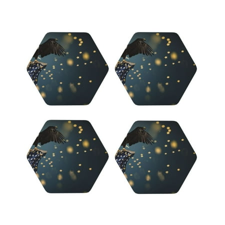 

Honeii North American Bald Eagle Print Leather Coaster Set of 4 Ideal for Safeguarding Your Furniture from Drinks Spills and Effortless Cleanup-Hexagon