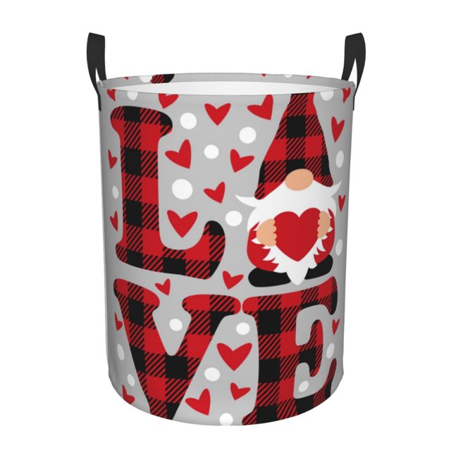 Fotbe Buffalo Plaid Love And Gnome Cesto de Ropa con Asas, Cesto Impermeable de Gran Capacidad, Bolsa de Lavado para Dormitorio, Cesto de Ropa con Ruedas y Asas-Medium