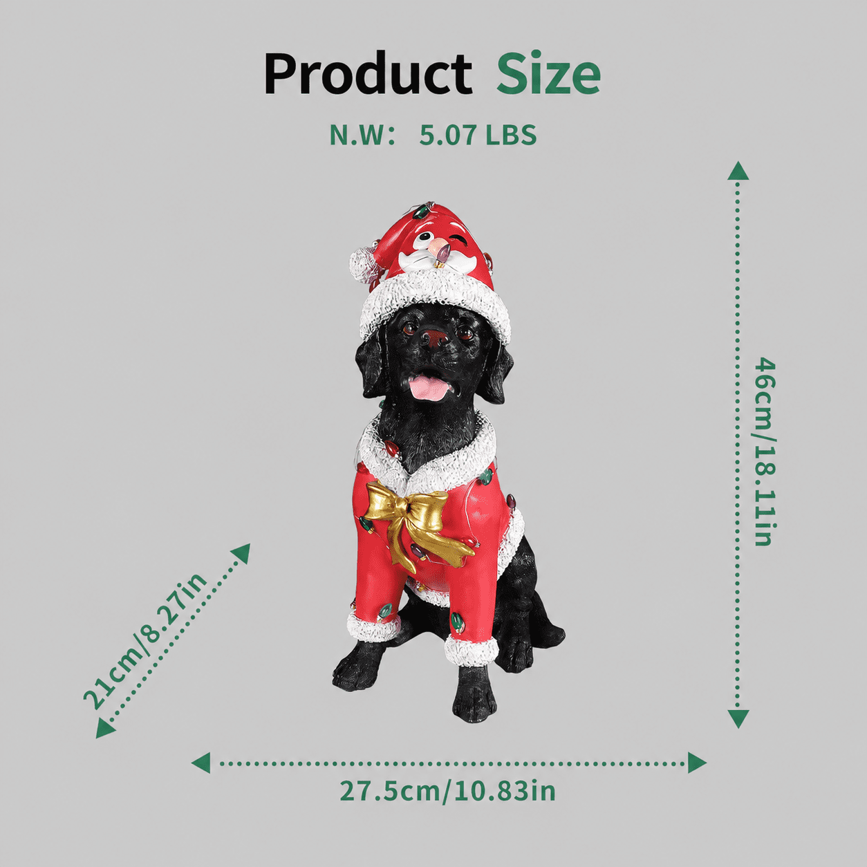 Black Labrador Red Santa Outfit Christmas Dog Statue with Santa Hat Holiday Tabletop Decor