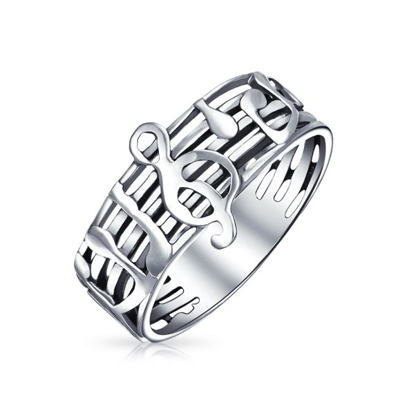 Bling Jewelry Womens Musicians Treble Clef Music Note Band Ring Oxidized .925 Sterling Silver