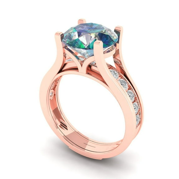Clara Pucci 18K Rose Gold 3.39 Synthetic Blue Moissanite Engraveable Engagement Ring   Wedding Band Set