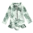 thumbnail image 1 of Odeerbi 1-5 Años Trajes de Baño de Manga Larga Con Lycra Para Niñas Traje de Baño de Una Pieza Para Entrenamiento de Verano Hawaiian Surfing Swimwear Tie- Dye Ruffle Zipper Bathing Suit, 1 of 2
