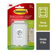 Command Jumbo Canvas Hangers, Holds 5 lb, Indoor Use, White, 1 Wall Hanger, 4 Adhesive Strips