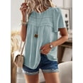 thumbnail image 4 of Womens Summer Crewneck Short Sleeve Shirts Casual Chiffon Blouses Flowy Lace Hem Boho Clothing 2025 Gray Green M, 4 of 9