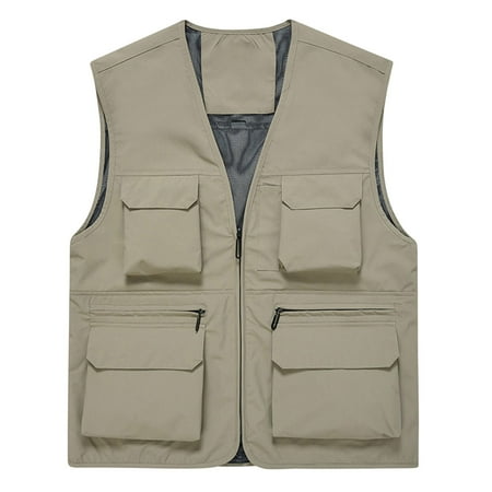 JUUYY Men s Thin Sports Outdoor Travel Quick-drying Loose Multi-Pocket Fishing Sports Vests Khaki XXXL