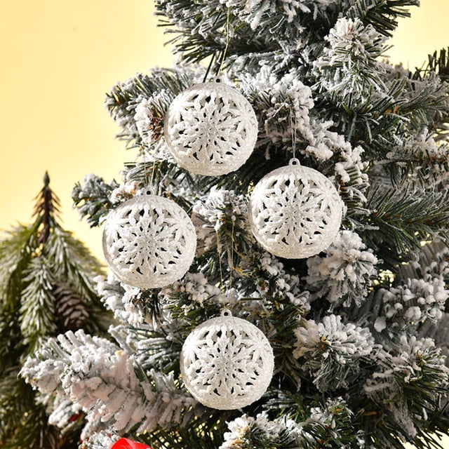 Adornos Navideños Colgantes de Bolas Doradas Caladas En Caja Blanca | Juego de 6 | 6 Cm | Plástico | Decoraciones Navideñas