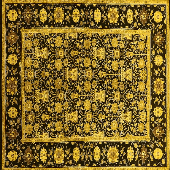 Ahgly Company Indoor Square Oriental Yellow Traditional Area Rugs, 3' Square
