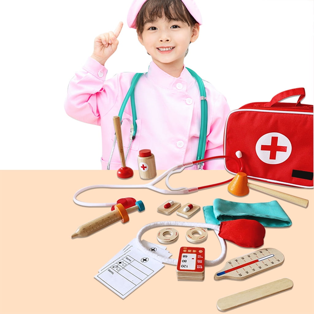 Iuhan Wooden Medical Kit Doctor Pretend Roles Play Toy Set Kids Game