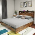 thumbnail image 2 of Dextrus King Size Bed Frame, Platform Bed with Storage Headboard, LED Light Strip, USB Ports & Charging Outlets, Four Storage Drawers, No Box Spring Needed, Easy Assembly - Vintage Brown, 2 of 5