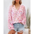 thumbnail image 2 of BTFBM Blouses for Women Dressy Casual Floral Summer Boho Tops V Neck Lightweight Long Sleeve Shirts Spring Clothes, 2 of 7