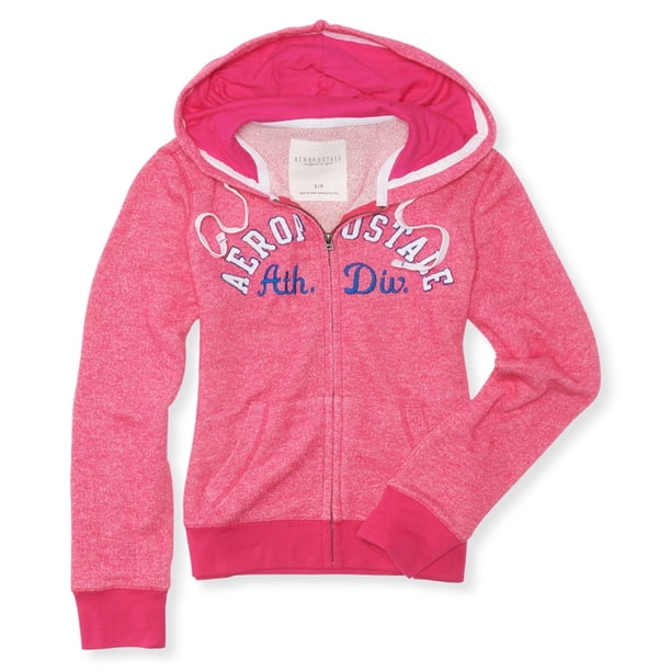 Aeropostale Sudadera con capucha y cremallera completa de punto jaspeado para mujer, rosa, XS Aeropostale Sudadera