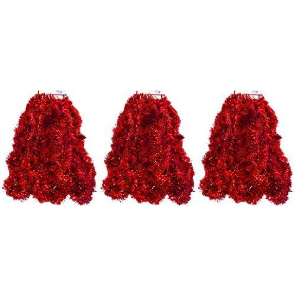 3 Packs Red Tinsel Super Duper Thick Tinsel Garland 50 Ft Total (Red, 3 Pack of 25 ft. Tinsel, 75 Ft. Total)3 Red Packs