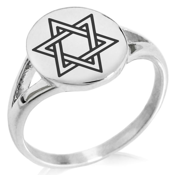 Stainless Steel Interlocking Hexagram Star of David Minimalist Oval Top Polished Statement Signet Ring