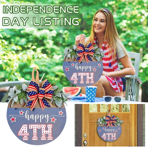 Independence Day Welcome Door, 4th Of July Wooden Sign Plaque Door Wall Hanging Decorations, Fourth Of July Independence Day Memorial Day Party Decorations