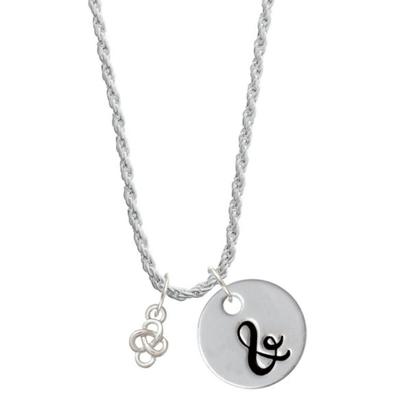 Delight Jewelry Silvertone Mini Celtic Knot Silvertone Script Initial Disc - & - Charm Necklace, 20"+3"