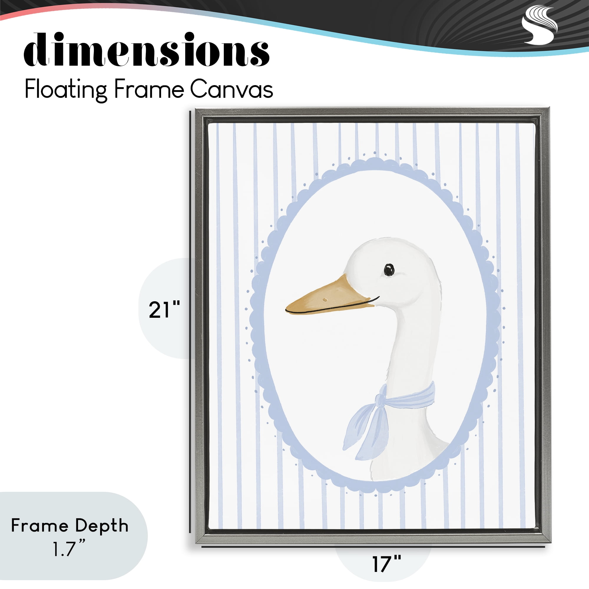 Stupell Industries Dainty Bordered Duck Gray Framed Floater Canvas Wall Art, design by Cherrywood Lane