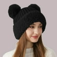 thumbnail image 3 of Xfvqtps Womens Beanie Knitted Plush Cartoon Ear Cute Kawaii Plush Brim Pompom Fluffy Fuzzy Windproof Coldproof Warm Outdoor Winter Skull Cap Black, 3 of 5