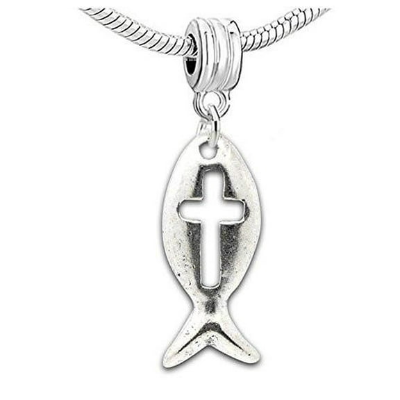 Dangling Jesus Fish Charm Charm European Bead Compatible for Most European Snake Chain Bracelet