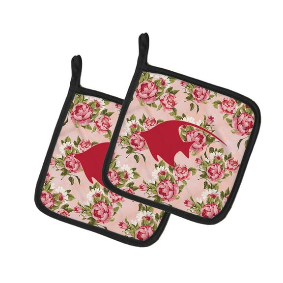 Caroline's Treasures BB1019-RS-PK-PTHD Fish - Angel Fish Shabby Chic Pink Roses Pair of Pot Holders , 7.5HX7.5W,