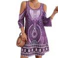 thumbnail image 1 of Vestido Alto Bajo para las Mujeres de Hombro Frío Cuello Redondo Impresión Bohemia Media Manga Mini Patinador Ropa de Playa de Verano Casual, 1 of 7