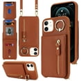 thumbnail image 2 of iPhone 12 Case with Card Holder for Women, iPhone 12 pro Phone Case Wallet with Strap Credit Card Slots Crossbody with Kickstand Zipper Case - Brown, 2 of 14