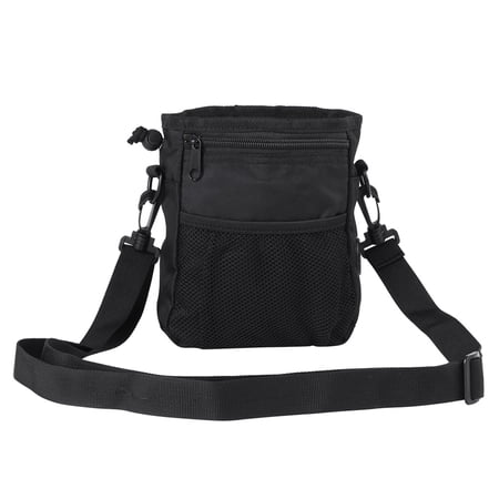 Suodoka Premium Pet Treat Bag Dog Obedience Training Waist Pouch Durable Nylon Mesh Food Snack Small Items Storage Bags with Detachable Belt & Poop Dispenser, Black, 7.1 Inches / 18 cm