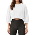 thumbnail image 2 of Staron Women's Crop Tops Crew Neck 3/4 Sleeve Loose Casual Short Sweatshirt Lightweight Drop Shoulder Pullover Top White L, 2 of 2