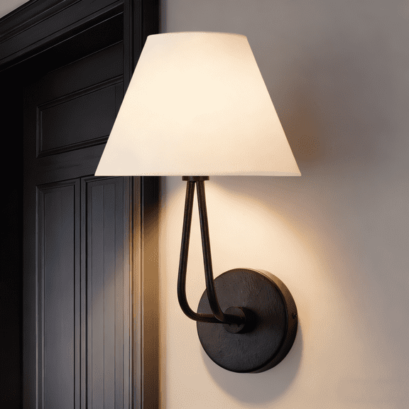 Elegant Cream Linen Shade With Metal Frame Wall Sconce, Hardwired Indoor Single Sconce Light Wall Mounted Lamp for Bedroom Living Room Stairs Hallway