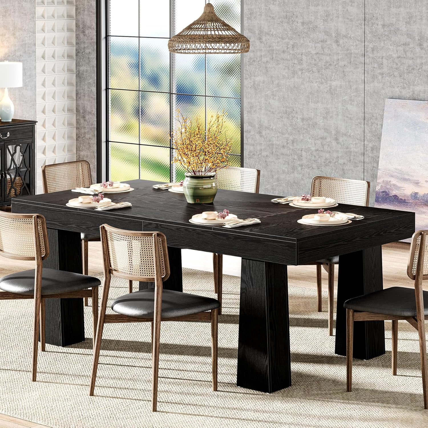 Tribesigns 63'' Dining Table, Modern Rectangular Kitchen Table with Heavy Duty Tapered Legs for Dining Room, Restaurant, (1, Black)