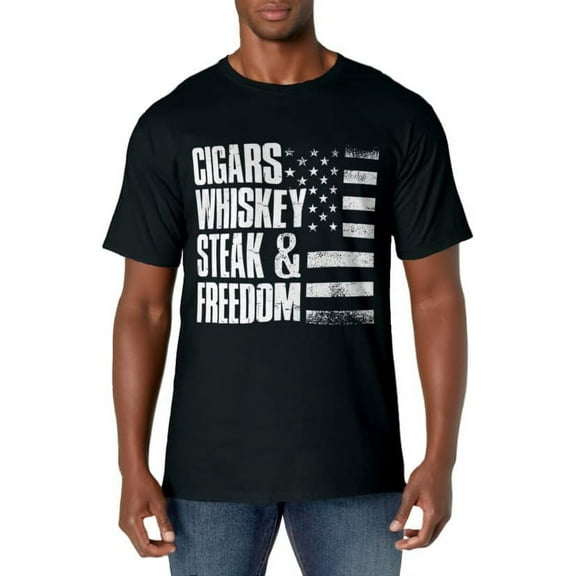 Cigar Whiskey Steak Freedom America Flag Lover T-Shirt