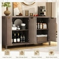 thumbnail image 4 of Hanherry 55 inch Sideboard Buffet Cabinet with Storage & Adjustable Shelves, Modern Wood Multifunctional 3D Striped Credenza Kitchen Cabinet with 4 Doors for Living Room, Dining Room, Dark Walnut, 4 of 7