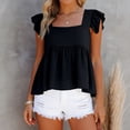 thumbnail image 4 of Gaukiv Womens Blouses Square Neck Ruffle Sleeve Gathered Hem Summer Tunic Tops Black M, 4 of 4