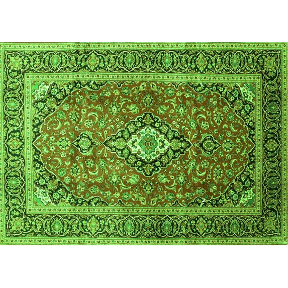 Ahgly Company Indoor Rectangle Medallion Green Traditional Area Rugs, 6' x 9'