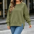 thumbnail image 5 of XRoczxe Women Crew Neck Oversized Sweatshirt Long Sleeve Raglan Top Side Split Hem Wrinkle Resistant Soft Casual Layering Pullover Multiple Fresh Solid Colors, 5 of 7